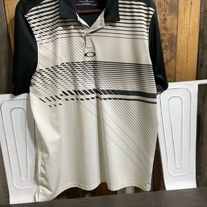 Oakley Black and White Striped Polo Shirt